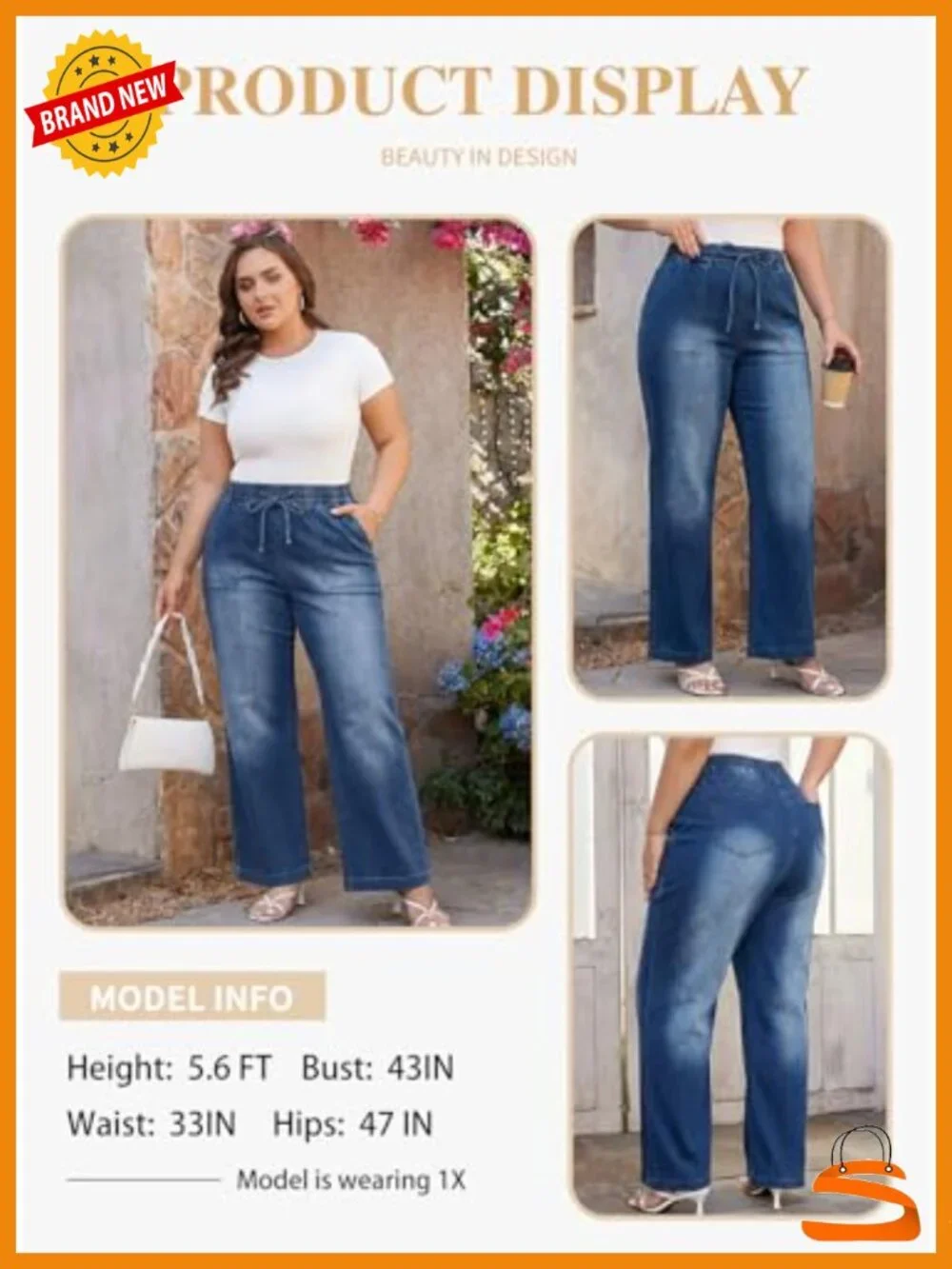 Plus Size High Waisted Straight Leg Jeans with Drawstring Stretchy Denim